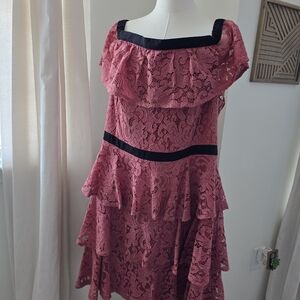 City Chic Pink Lace Dress with Black Accents